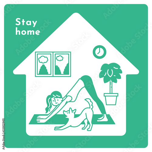 A woman spending yoga at home. Illustration that recommends exercise with a relaxing effect