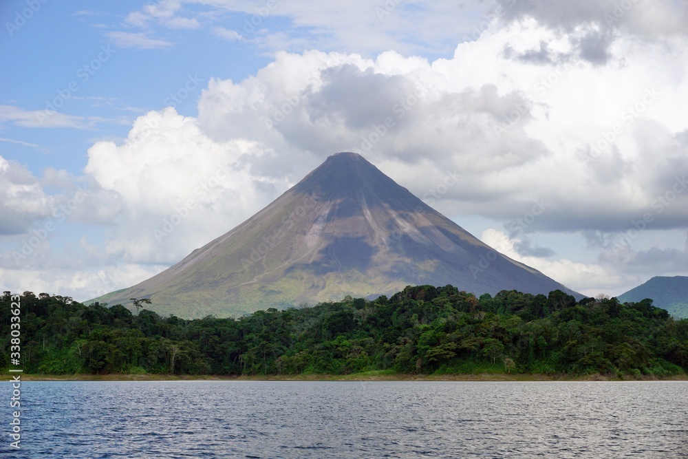 majestic view of the arenal volcano from the lake