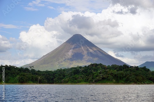 majestic view of the arenal volcano from the lake