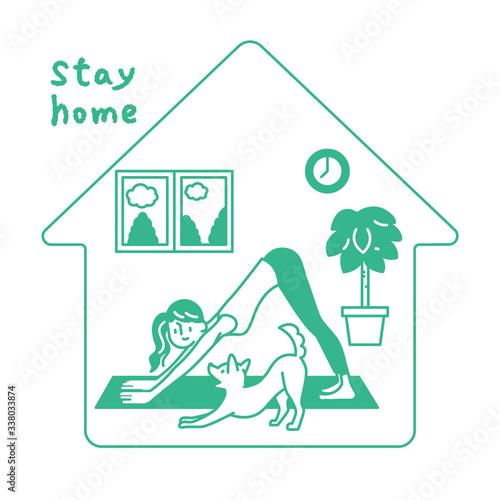 A woman spending yoga at home. Illustration that recommends exercise with a relaxing effect