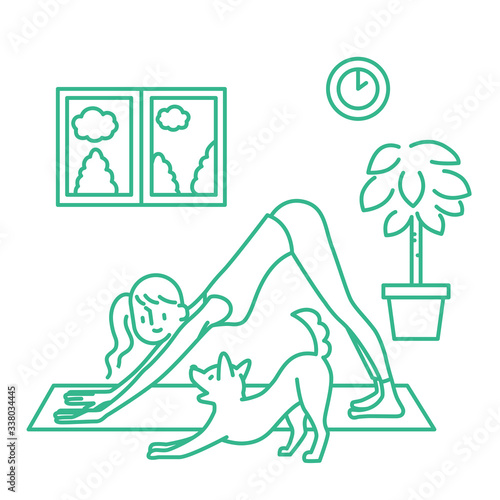 A woman spending yoga at home. Illustration that recommends exercise with a relaxing effect