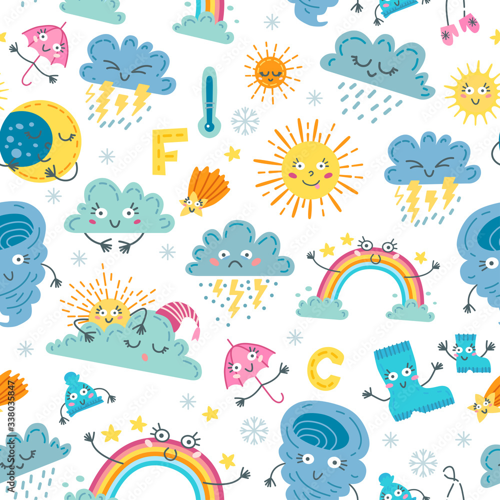 Children cute weather seamless pattern. A vector Children cute weather seamless pattern. A vector