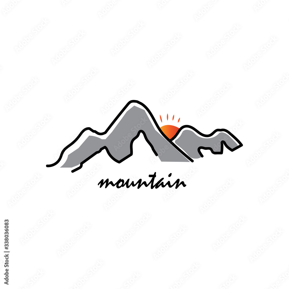 Unique mountain illustration & sun vector design Unique mountain illustration & sun vector design