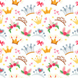 Childish fairy seamless pattern with a crowns