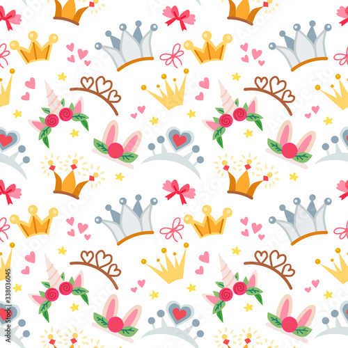 Childish fairy seamless pattern with a crowns