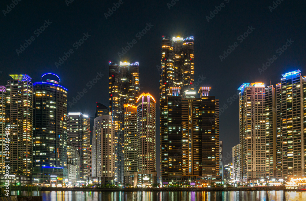  skyscraper and sea and night view in Haeundae, Busan, Korea