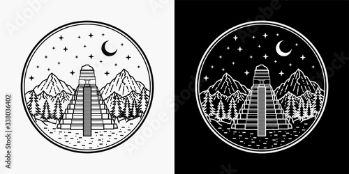 Photos tikal temple monoline badge design