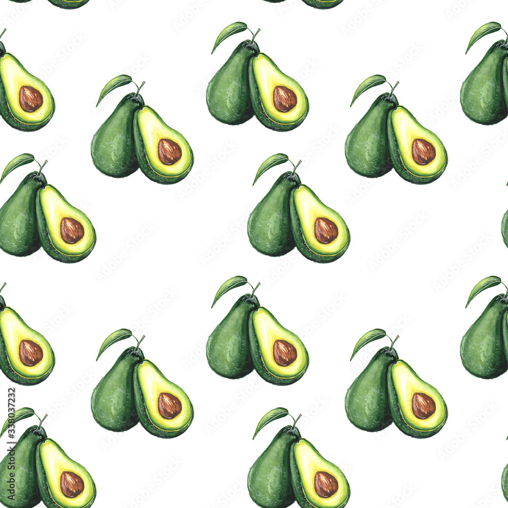 watercolor illustration of a seamless avocado pattern on a white background watercolor illustration of a seamless avocado pattern on a white background
