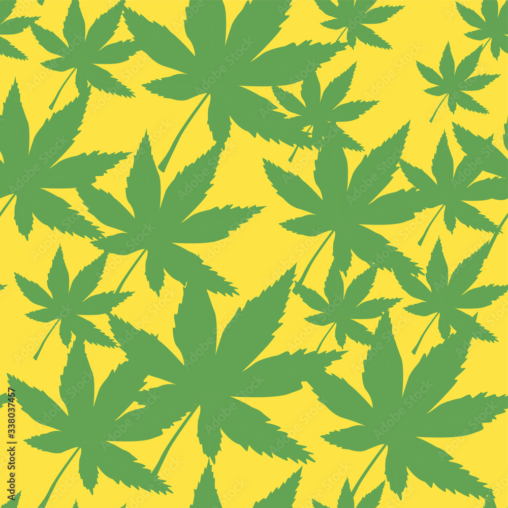 Hand drawn seamless hipster pattern of single element. Green palm leaf coconut hawaiian tree at aquamarine background.