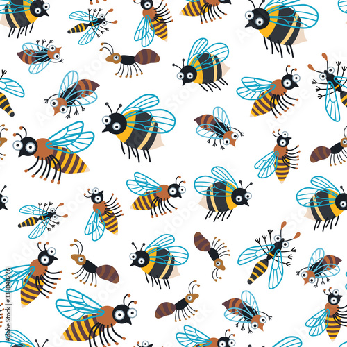 Childish bright cartoon insects pattern. A vector