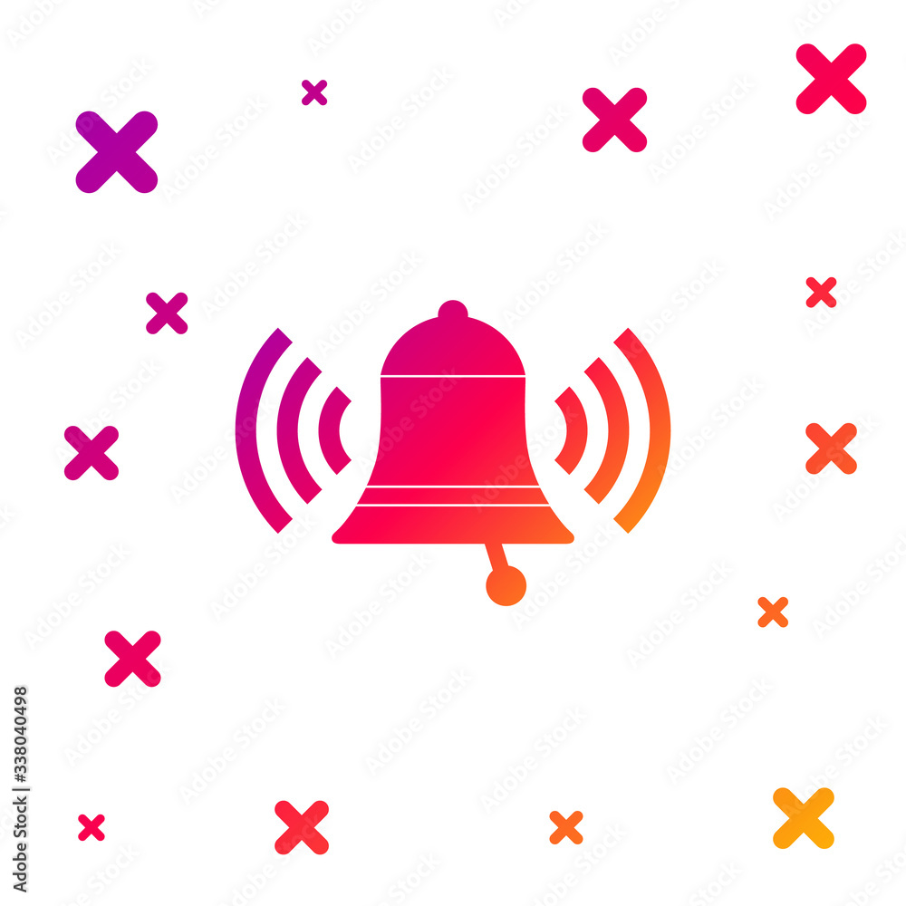 Color Ringing bell icon isolated on white background. Alarm symbol, service bell, handbell sign, notification symbol. Gradient random dynamic shapes. Vector Illustration