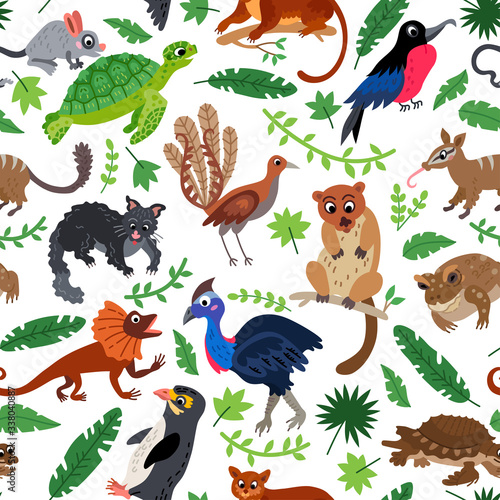 Wild Oceania animals flat style seamless pattern