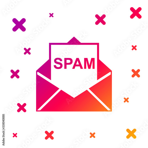 Color Envelope with spam icon isolated on white background. Concept of virus, piracy, hacking and security. Gradient random dynamic shapes. Vector Illustration