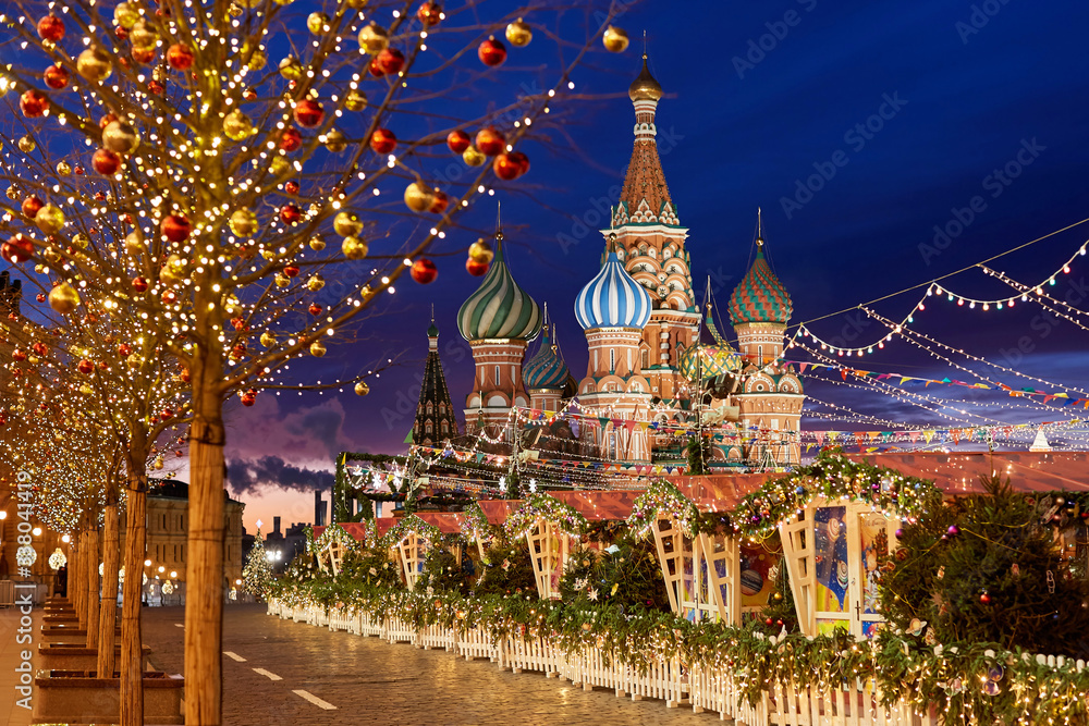 Christmas market on Red square near St. Basil's Cathedral