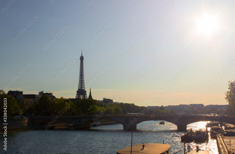 View at the Seine and the Eiffel Tower, Paris.