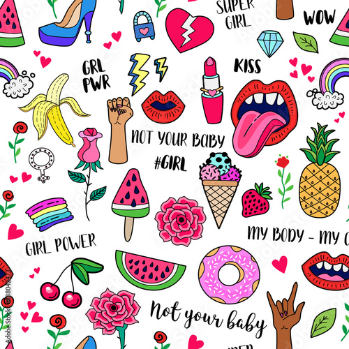 Vector Feminist power seamless pattern with icon.