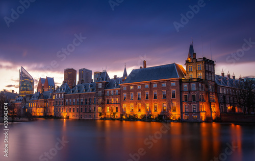 Sunrise shot of The Hague's Binnenhof with the Hofvijver.