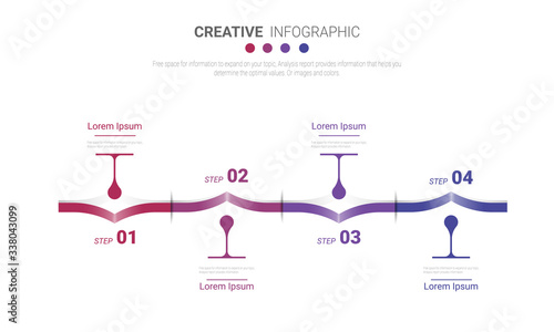 Colorful template business concept timeline arrows. Infographics layout with 4 steps, workflow history with diagram, presentation, and graph.