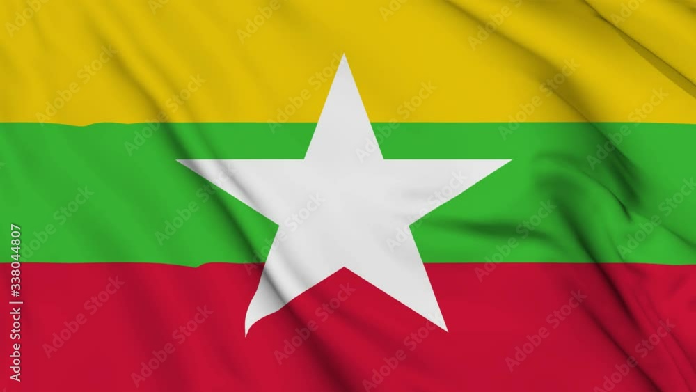 Myanmar flag is waving 3D animation. Myanmar flag waving in the wind. National flag of Myanmar. flag seamless loop animation. 4K