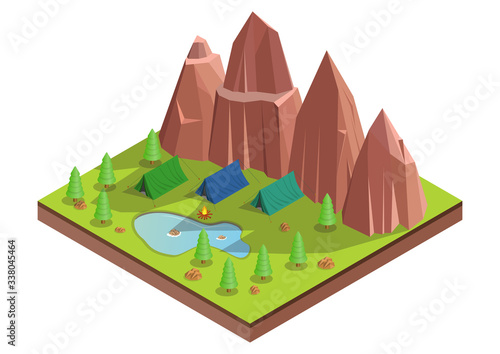 Vector isometric of camp in the forest.
