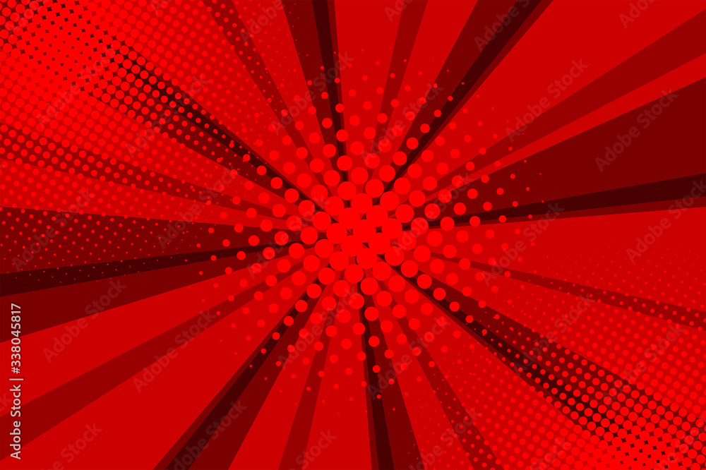 Fototapeta premium Comic red sunbeam background Retro pop art style cartoon