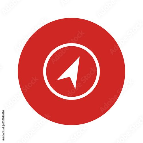 Cardinal pointer icon. Position symbol. Geolocation sign for navigation app. Current location cursor for GPS based app. Geography. Simple clear design. Negative with circle background. User Interface