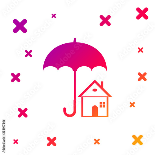 Color House with umbrella icon isolated on white background. Real estate insurance symbol. Protection, safety, security, protect, defense concept. Gradient random dynamic shapes. Vector Illustration