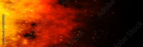 Fire embers particles over black background. Fire sparks background. Abstract dark glitter fire particle lights. 