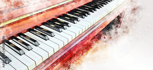 Fotografia Abstract colorful piano keyboard on watercolor illustration painting background