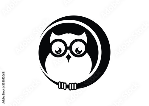 vector illustration of  an owl wearing glasses Logo signs with circle symbol sign 