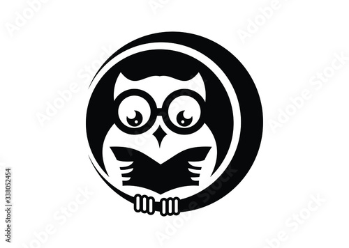 vector illustration of an owl wearing glasses Logo signs with book to read