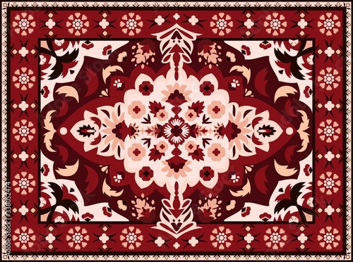 Indian rug. Persian textile carpet design, royal arabesque pattern for vintage eastern embroidery. Vector ethnic luxury fabric for interior with royal geometric texture ornament