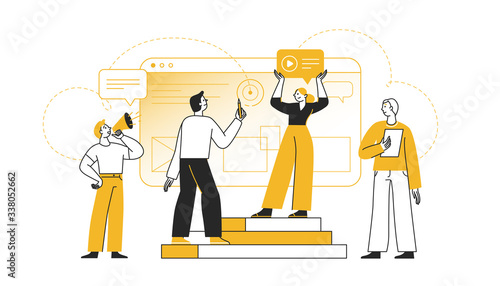 Vector illustration in flat cartoon simple style with characters - teamwork concept