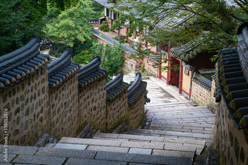 Famous Beomeosa temple building and stairway in Busan, South Korea.