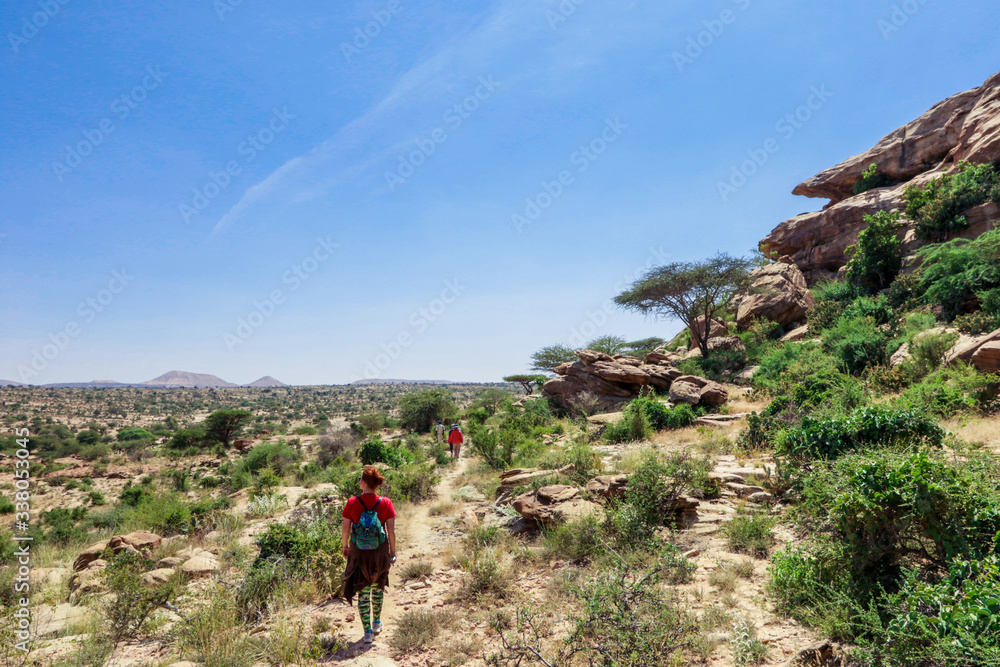 Laas Geel, Somaliland - November 10, 2019: Panoramic View from the Las Geel Caves to the Around Valley