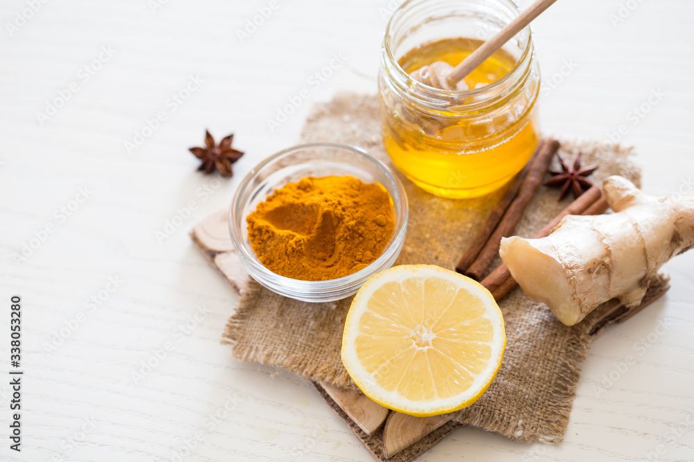 ingredients for Turmeric tea drinks for beauty and health. Spicy healthy Haldi ingredients for Turmeric tea drinks for beauty and health. Spicy healthy Haldi