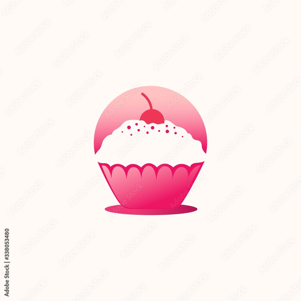 Cup Cake with single cheery negative space style, Vector IllustrationEPS10. Icon, Logo, Sign Cup Cake with single cheery negative space style, Vector IllustrationEPS10. Icon, Logo, Sign