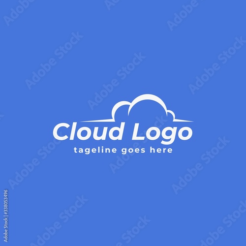 Simple Cloud Logo Template isolated on blue background, Vector Illustration EPS10. Corporate, Company, Sign, Logo