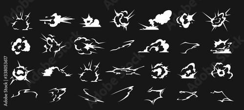 Cartoon explosion effect. Comic speed trail moving shines effects. Flash blast flat illustration. Vector graphics illustration motion steam power energy