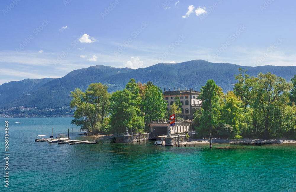 Naklejka premium Amazing botanical garden on San Pancrazio island in the suisse side of lake Maggiore.Brissago islands.