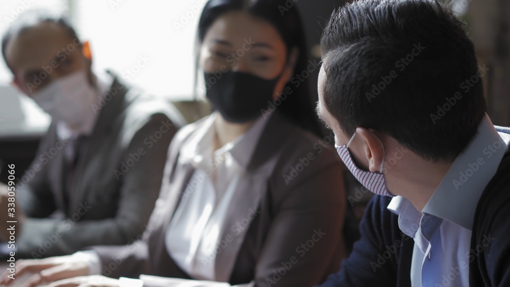 Business People Working Work In Protective Masks In Office Business People Working Work In Protective Masks In Office