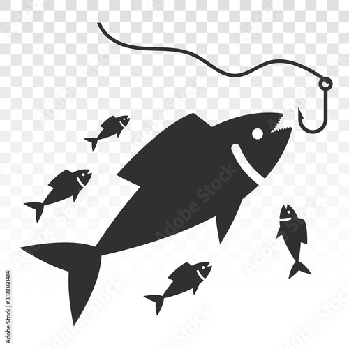 Fisherman fishing a fish with a hook lure flat icon on a transparent background