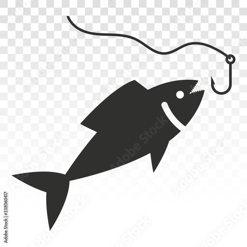 Fishing a fish with hook lure flat icon on a transparent background.