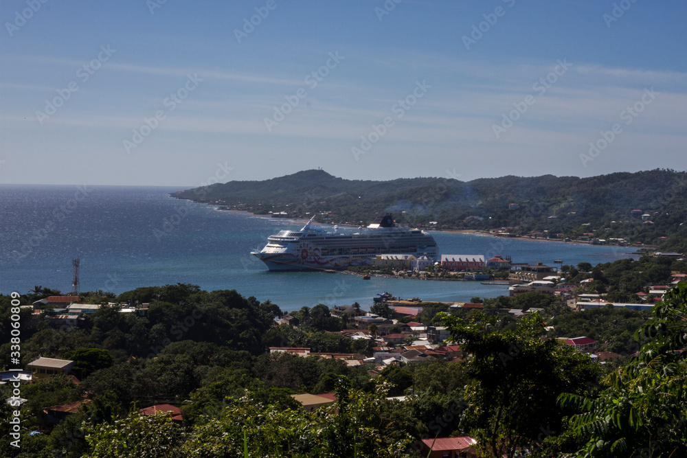 Cruise at an island port in Honduras