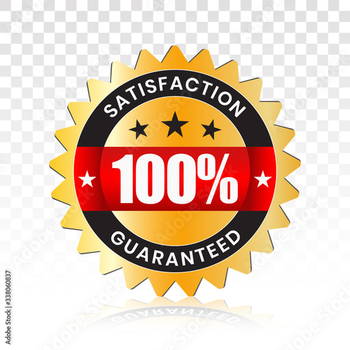 100 percent customer satisfaction seal with transparent background.