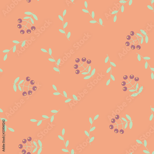 Abstract floral seamless pattern in scandinavian style with flowers and leaves on a light orange background  raster illustration