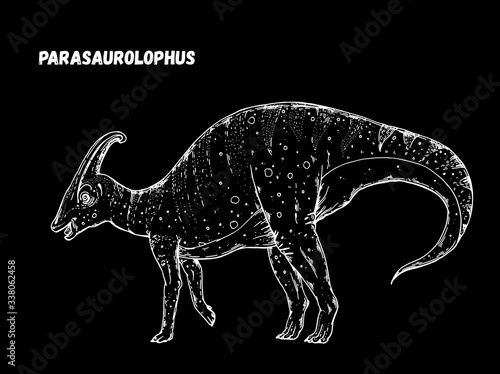 Parasaurolophus dinosaur hand drawn sketch. Vector illustration. Herbivorous dinosaur.