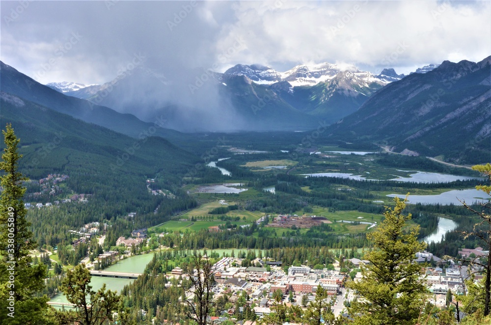The beautiful and scenic view of Banff, Alberta when you are on top of the Tunnel Mountain. 