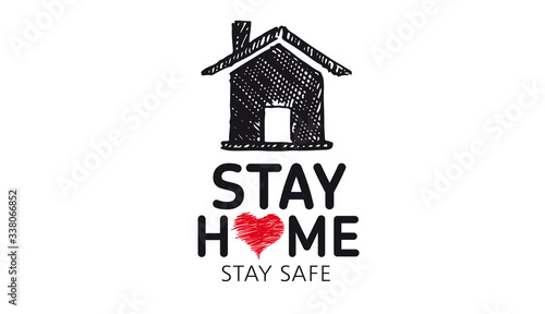 Stay home stay safe doodle illustration. Quarantine. Pandemic coronavirus. 