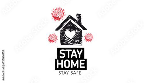Stay home stay safe doodle illustration. Quarantine. Pandemic coronavirus. 